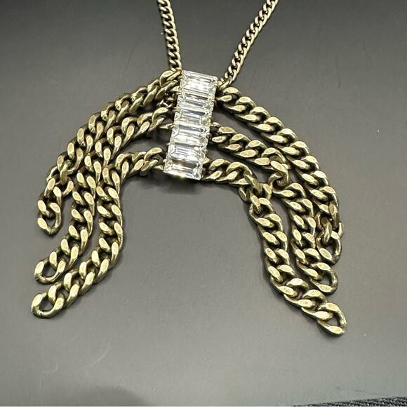 BANANA REPUBLIC Baguette Long Dangling Chain Pendant Necklace Classic Retro - Picture 2 of 12